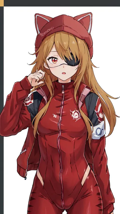masterpiece, best quality, 8k, "visual novel"
<lora:add_detail:-0.5>
<lora:Kindred_Spirits_on_the_Roof.v2-000005:0.9> kd_vnstyle
1girl, (solo)
RED JACKET, BODYSUIT UNDER CLOTHES, CAT HAT, RED BODYSUIT, EYEPATCH