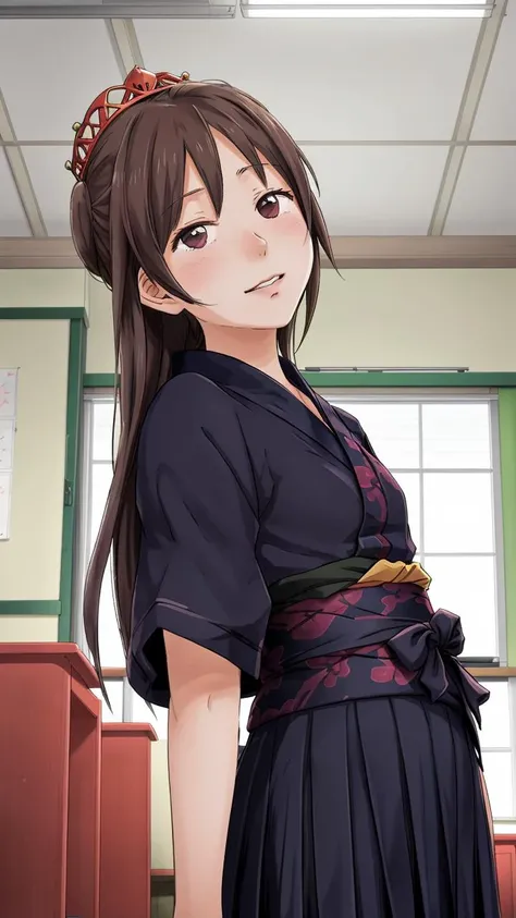 masterpiece, best quality,
<lora:Kindred_Spirits_on_the_Roof.v2-000005:0.85>
,kd_vnstyle
(small eyes),
1girl, (solo)
(16 years old, 16y.o, teen, teenager)
"",
" "
crown
yukata
classroom, inside school
" "