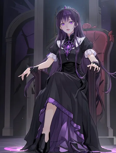 masterpiece, best quality, 8k, "visual novel"
<lora:add_detail:-0.75>
<lora:Kindred_Spirits_on_the_Roof.v2-000005:0.75> kd_vnstyle
1girl, (solo)
facing viewer,  
 <lora:MedeaLora:0.6> medea solon, purple eyes, purple hair
(dark, night, throne room, )stitting on throne,
(purple dress)
[(glowing eyes:1.3):0.45]
