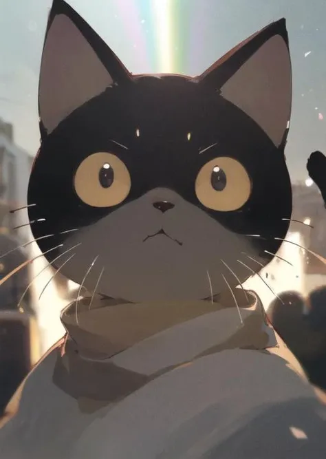 <lyco:Rufuta_01:1.0>, rufuta, furry, cat, solo, rainbow, chibi, outdoor, depth of field, perfect lighting, light particles,best quality,masterpiece,ultra detailed,sharp focus,light particles, upper body