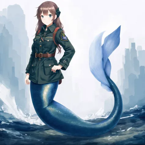 <lora:mermaid-1_mermaid-2--mermaid-3_mermaid-4:1>,
(mermaid:1.0),
full body, masterpiece, best quality, 1girl, ,looking at viewer, tall, solo,military,tactical coat,belt,backpack,saddle bag
