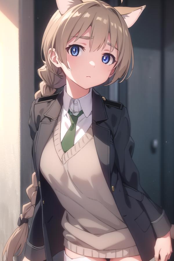 Anime girl with long hair and a cat ears in a school uniform - SeaArt AI