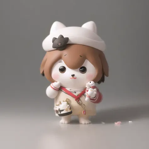 (masterpiece, best quality:1.1)Chibi,A little cute dog in a clothes with a hat ,Soft light , white background, <lora:Chibi Animals:0.75>