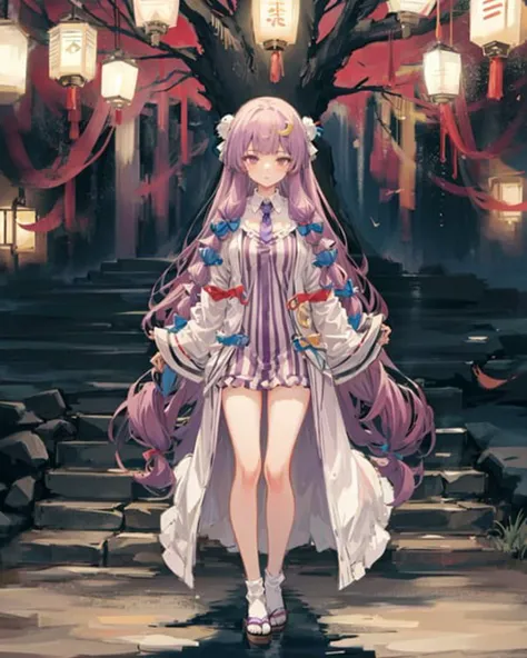 saigyou_ayakashi, <lora:SaigyouAyakashiV1-000008:1.0>, bare_tree, 1girl,((patchouli knowledge)), purple hair, full body, cowboy shot,