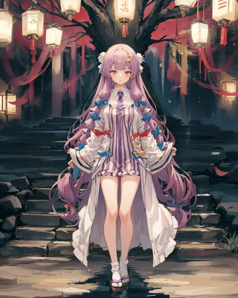 saigyou_ayakashi,  <lora:SaigyouAyakashiV1-000008:1.0>, bare_tree, 1girl,((patchouli knowledge)), purple hair, full body, cowboy shot,