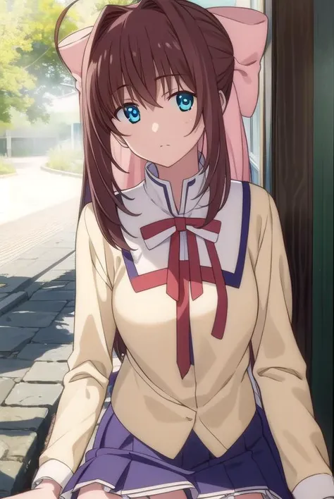 otomeasakura, <lyco:otomeasakura-lyco-nochekaiser:1>,
otome asakura, long hair, brown hair, bow, ahoge, hair bow, pink bow, blue eyes,
BREAK skirt, long sleeves, ribbon, school uniform, socks, kneehighs,
BREAK looking at viewer,
BREAK outdoors,
BREAK <lyco:GoodHands-beta2:1>, (masterpiece:1.2), best quality, high resolution, unity 8k wallpaper, (illustration:0.8), (beautiful detailed eyes:1.6), extremely detailed face, perfect lighting, extremely detailed CG, (perfect hands, perfect anatomy),