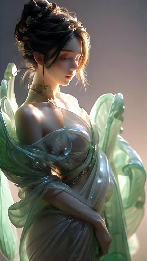 As a Yael Shelbia, realistic photography, photorealistic, realism, contrast, photography, masterpiece, Final fantasy's Like, ethereal beauty, ethereal, ultra realistic, 3d, 3d rendering, porcelain, Best quality, human anatomy, real hair, short hair, Asymmetrical Cut Hair, moving hair, huge breasts, human anatomy, posing for photo, translucent, (ethereal, Dream), formidable, 8k wallpaper, Realistic Textures Dramatic Lighting, Trending at Art Station Cinestill 800 --auto