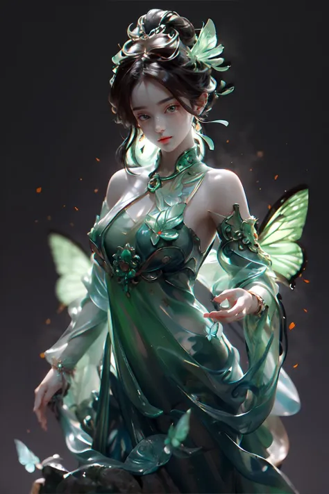 masterpiece,best quality,jade,jade sculpture,1girl,looking at viewer,(close eyes),strapless dress,dancing,bare shoulders,short hair,butterfly,butterfly wings,front light,cinematic light,Fishtail braid Hair.side undercut,
<lora:GoodHands-vanilla:1>,<lora:add_detail:1>,<lora:Better light:1>,<lora:Jadestyle_20230820153305:1>,