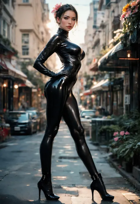 score_9,score_8_up,score_7_up,rating_explicit,RAW photo,realistic,volumetric lighting, depth of field,cinematic,from side,looking at viewer
sheMM,long legs,black latex bodysuit,high heels,cameltoe,outdoors, street cafe, flower
<lora:Melissa_Moore_13:0.8>