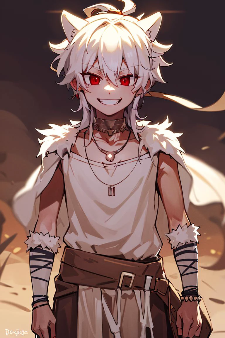 ((masterpiece,best quality)), absurdres,
<lora:Savage_Design:0.8>, Savage_Design, 1boy, bone necklace, evil smile, red eyes,
solo, smiling, looking at viewer, cowboy shot,
cinematic composition, dynamic pose,