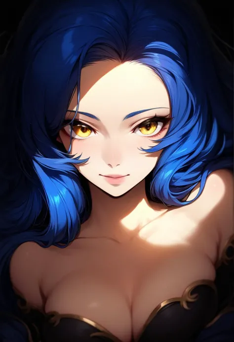 masterpiece,best,great,1girl,solo,contrast composition,upper body,beautiful eyes,yellow eyes,blue hair,