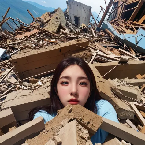 official art, unity 8k wallpaper, ultra detailed, (photorealistic:1.4),beautiful and aesthetic, beautiful, masterpiece, best quality,
dizhen, ruins,building,1girl,lying,The girl buried in the rubble,
<lora:dizhen_optimizeV2:1:1,1,1,1,1,1,0.2,1,0,0,0,0,0,0,0,0,0>