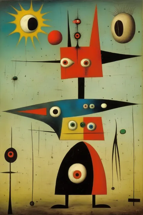 <lora:Victor Brauner Style:1>Victor Brauner Style - absurdist art in the style of Juan Miro