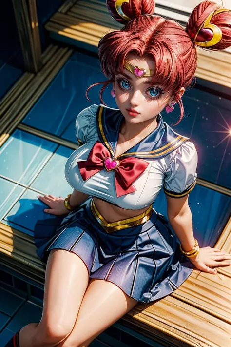 (ultra realistic,32k, masterpiece:1.2),(high detailed skin:1.1),( high quality:1.1),
<lora:ChibiChibi:0.6>pikkychibichibi,(rolling eyes:1.1), 1girl, jewelry, solo, heart, blue eyes, earrings, bow, brooch, heart brooch, hair bun, sailor collar, red hair, double bun, pink hair, skirt, sailor senshi uniform, magical girl, blue skirt,fighting stance pose, huge breast,large breast,<lora:add_detail:0.78>,
(volumetric lighting:1.1)