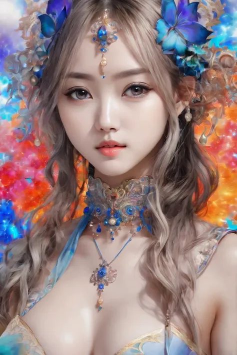 official art, highest details, beautiful and aesthetic, fractal art, colorful,
masterpiece, best quality, 1girl,  <lora:kwFemale_Beta40-SDXL_v1:1>, asian, cleavage