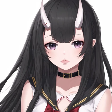 <lora:onihors:1>, oni horns, oni, horns, 1girl, bangs, black eyes, black hair, black sailor collar, hands, lips, long hair, parted lips, sailor collar, solo, upper body