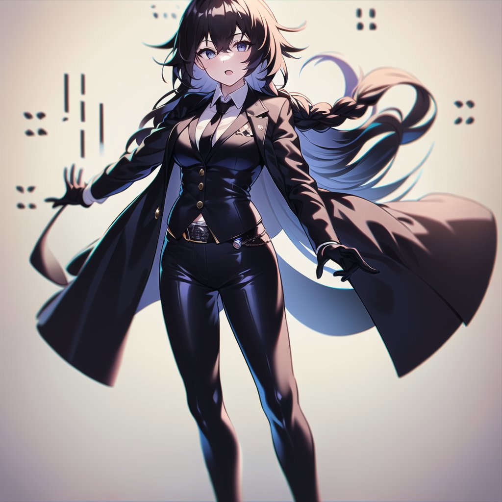 Anime - style image of a woman in a black outfit with a cape - SeaArt AI