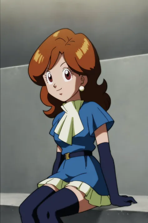 source_anime, score_9, score_8_up, score_7_up, anime screencap,
sanka coo, 1girl, solo, looking at viewer, smile, brown hair, brown eyes, jewelry, closed mouth, earrings, parody, retro artstyle, style parody, official style, anime coloring, yellow ascot, v-shaped eyebrows, small_breasts, sitting, short sleeves, stone stairs, profile, messy hair, eyelashes, dress, blue dress, arms at sides, ascot, happy, short sleeves, elbow gloves, blue armwear, thighhighs,
<lora:kakunsa_pony_v1:0.8>