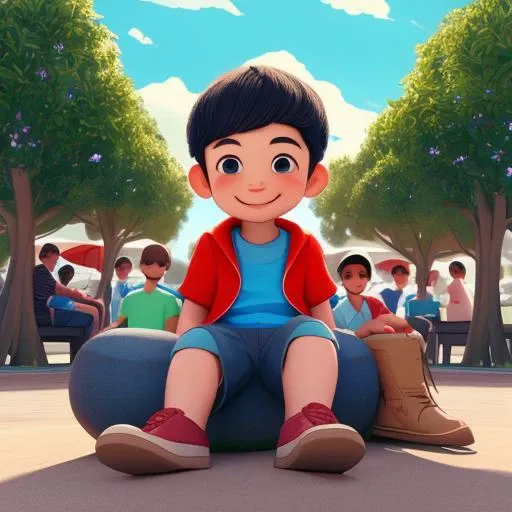 masterpiece,best quality,boys,sitting,park,smile,hand in pocket,looking at viewer