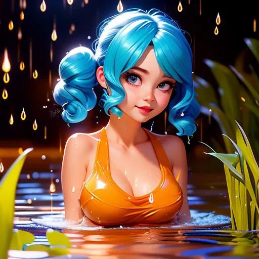 symmetrical,High detail RAW color photo professional close photograph, [:(highly detail face: 1.2):0.1], twintails, half body, pore, real human skin, a portrait of a 18yo woman bathing in a river,body contact water and ripple around, reeds,clear and clean water, shiny eyes,looking at viewer, wearing tight sports top, wet clothes, see-through clothes, wet body, wet hair, tindal effect,lens flare,shade, bloom, backlighting, depth of field, natural lighting, hard focus, film grain,
photographed by Canan EOS R6, 135mm, 1/1250s, f/2.8, ISO 400