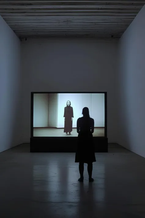 <lora:Video installation:1>Video installation - Video art featuring a performance art piece that is recorded and edited into a cinematic narrative, blurring the boundaries between live performance and film