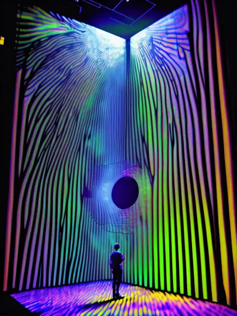 <lora:VIDEOINSTALLATION:1>VIDEO INSTALLATION style immersive light art installation, black hole colors