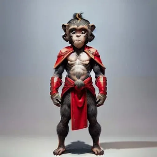 RAW photo, humanoid, a ( full-body ) photo of [human:monkey:2] cute weremokney monkey,  armour , best quality ,masterpiece, illustration, looking at viewer, facing front, furry arms< , werecreature <lora:wereanimal_10_trigger_werecreature:0.8>, red robe, sharp focus,