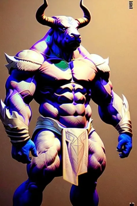 RAW photo, humanoid, a ( full-body ) photo of [human:bull:2] a werebull bull, big horn , best quality ,masterpiece, illustration, looking at viewer, facing front, furry arms< , werecreature <lora:wereanimal_10_trigger_werecreature:0.8>, white robe, sharp focus, realistic lighting
