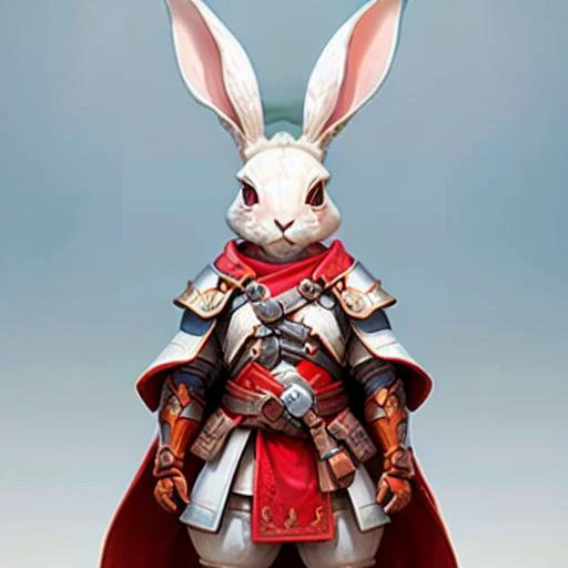 RAW photo, humanoid, a ( full-body ) photo of [human:rabbit:2] cute wererabbit rabbit, , chest armour , best quality ,masterpiece, illustration, looking at viewer, facing front, furry arms< , werecreature <lora:wereanimal_10_trigger_werecreature:0.8>, red robe, sharp focus, realistic lighting
