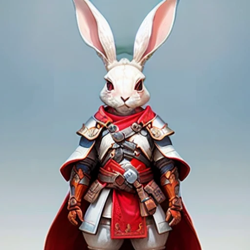 RAW photo, humanoid, a ( full-body ) photo of [human:rabbit:2] cute wererabbit rabbit, , chest armour , best quality ,masterpiece, illustration, looking at viewer, facing front, furry arms< , werecreature <lora:wereanimal_10_trigger_werecreature:0.8>, red robe, sharp focus, realistic lighting