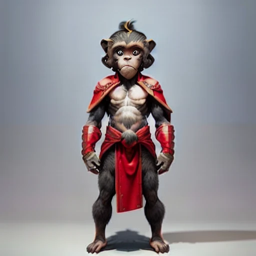 RAW photo, humanoid, a ( full-body ) photo of [human:monkey:2] cute weremokney monkey,  armour , best quality ,masterpiece, illustration, looking at viewer, facing front, furry arms< , werecreature <lora:wereanimal_10_trigger_werecreature:0.8>, red robe, sharp focus,