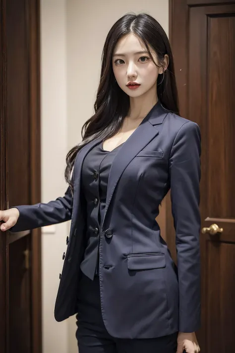masterpiece,ultra highres,ultra detailed,best quality,
1girl,business suit,open clothes,solo,upper body, <lora:Choiyujin_v2:0.8>