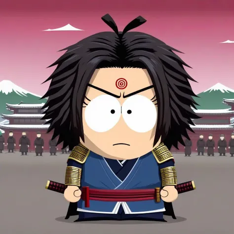 SouthParkRay, japanese samurai, south park background, <lora:SouthParkRay:1>