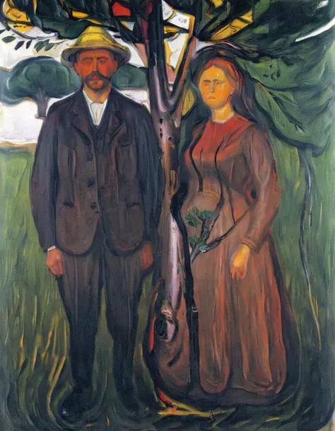 <lora:mnch:1>mnch, man and woman beside tree