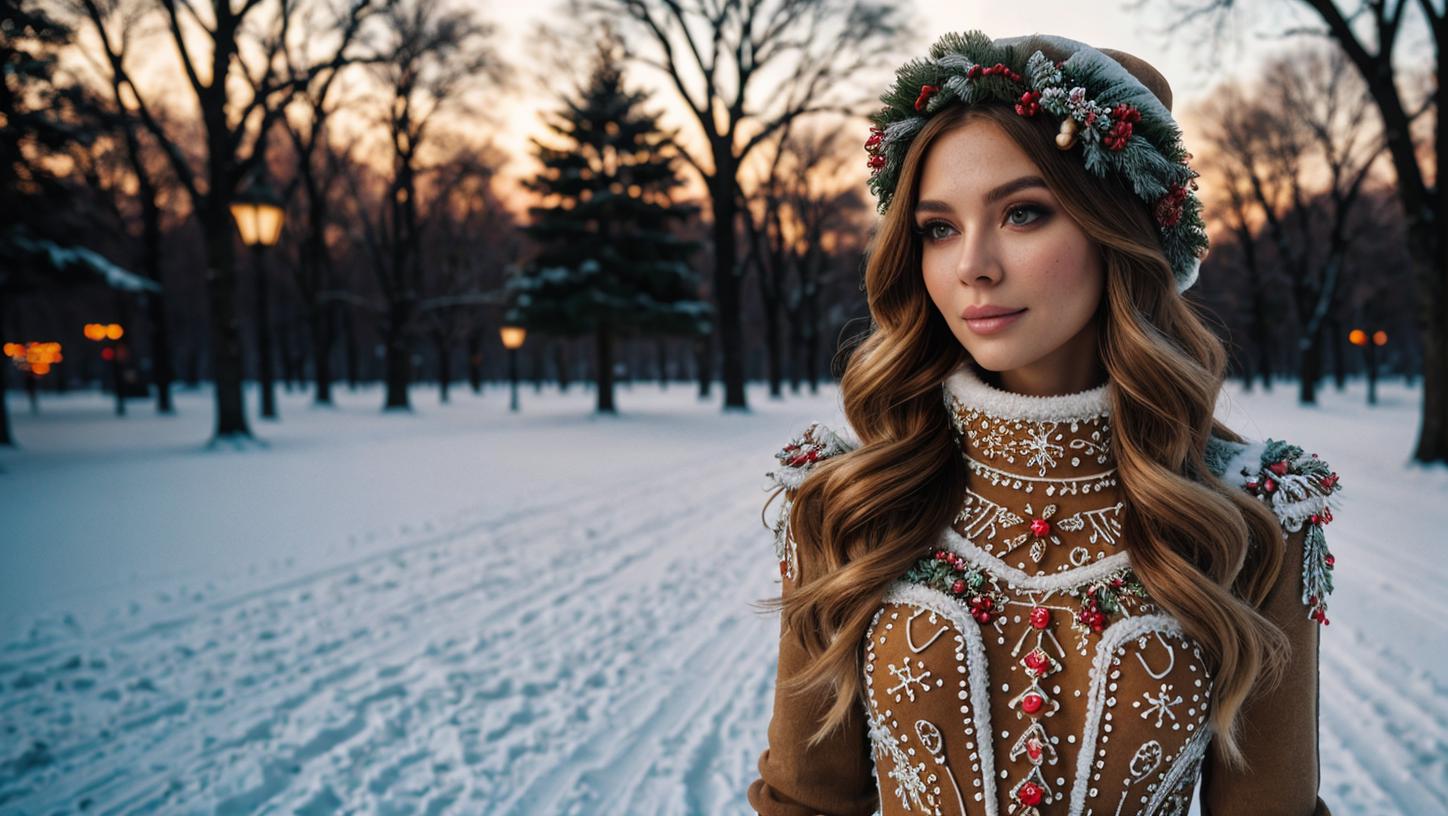Arafed woman in a gingerbread dress standing in the snow - SeaArt AI