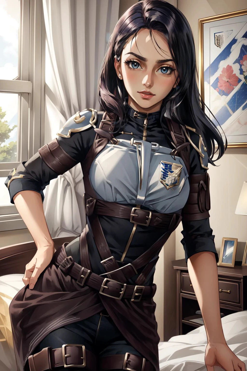 (masterpiece, best quality), intricate details,
1girl, <lora:caitlyn:0.7> caitlyn,
indoors, bedroom, <lora:attire_blacksurvcorp-10:0.8> blksurvcorp, breastplate, emblem, belt,