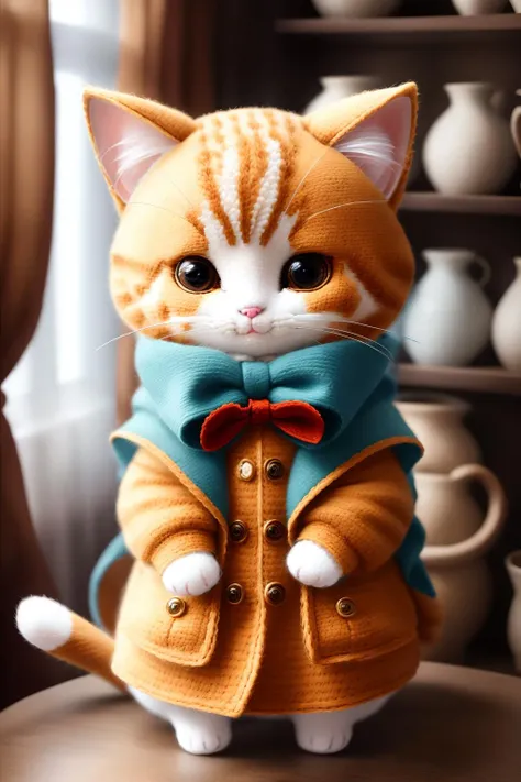 ((best quality)), absurdres, (ultra high res), no humans, stuffed cat, sewing doll, extreamly detailed, 8k, masterpiece, <lora:sewingdoll:0.77>