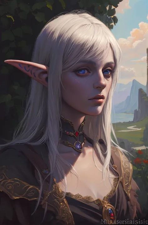 masterpiece, best quality, renaissance, realistic, (realism), oil painting of a dark elf