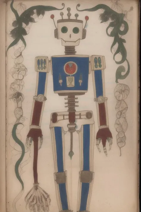 a robot by  VoynichManuscript <lora:VoynichManuscript:1>