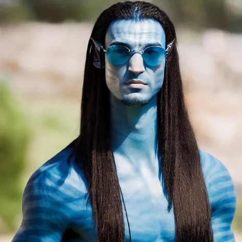 Avatar style, man, handsome, portrait, long hair, sunglasses
