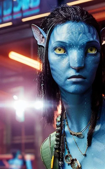 (Avatar style), woman, cyberpunk