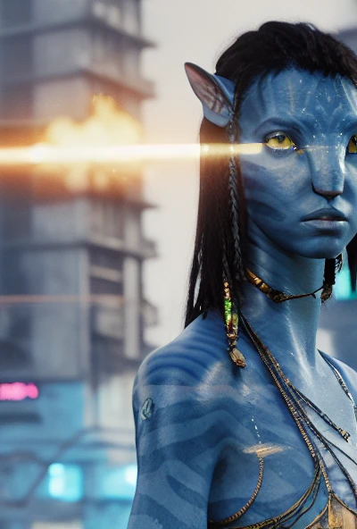 (Avatar style), woman, cyberpunk