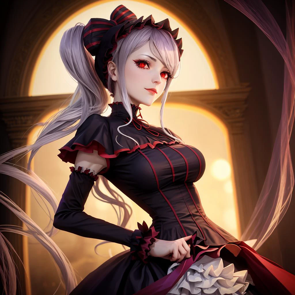 best quality, masterpiece, volumetric lighting, side lighting, <lora:shalltearBloodfallen_v10:1>, shalltear bloodfallen, shalltearcostume