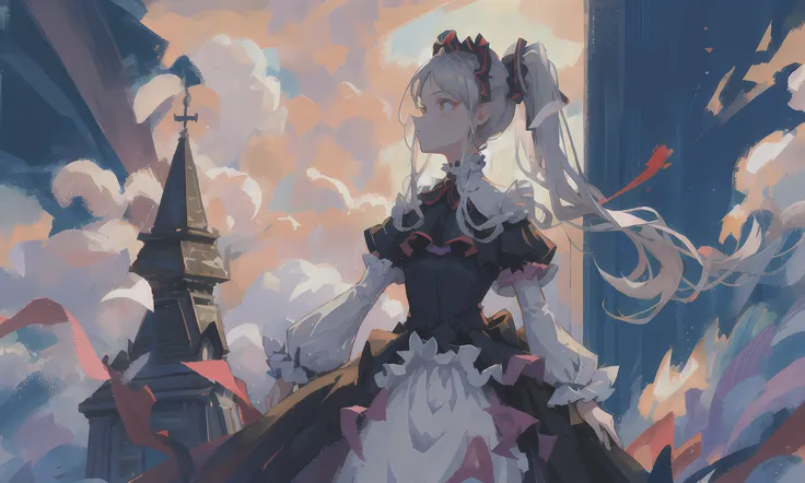 shalltear bloodfallen, shalltearcostume, ponytail, outdoors, arms behind back, high res, detailed eyes, masterpiece, best quality, ultra-detailed, illustration, close-up, 1girl, <lora:shalltear:1>