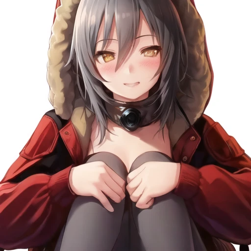 qua_nails, 1girl, fur-trimmed_hood, hood, canines, solo, red_jacket, alpha_signature,animal_ears, blush, looking_at_viewer,detailed ambient light, detailed face and eyes, higher body and limbs detail, realistic proportions,