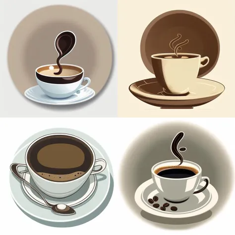 a cup of coffee with a spoon on a saucer, printdesign