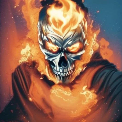 ghost rider, only skull head on fire, black leather jacket, sitting on a motorcycle, tires in fire <lora:TShirtDesignRedmond1-5V-LiberteRedmond-TShirtDesignAF:1>
