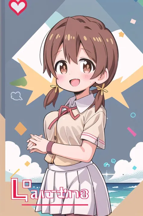 masterpiece,best quality,1girl,class room,shiny eyes,smile,blush,petite,upper body,normal breasts,iom, brown hair, brown eyes,short low twintails,summer school uniform,neck ribbon,white shirt,join hands,confetti,classroom
 <lora:Miyo-LoCon:0.7>anime style <lora:nekotoufu_style_v1:1>