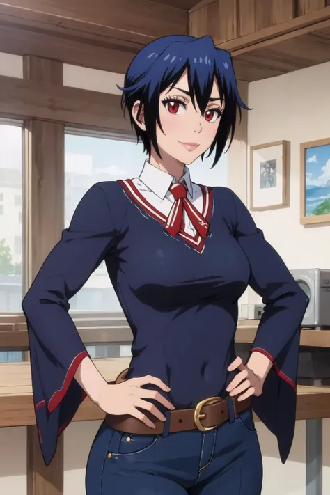 masterpiece, best quality, <lora:seishirou-nisekoi-01:0.8> seishirou tsugumi,Bohemian, charming, slight smile, hand on hip