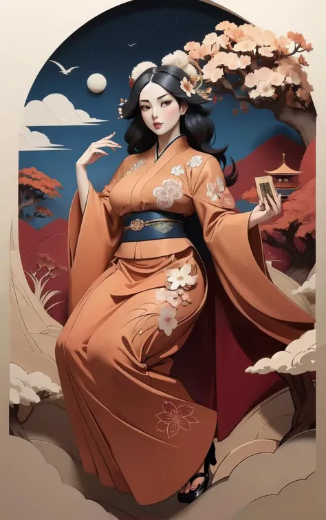 (masterpiece, best quality:1.4), insaneres, absurdres, solo, looking at viewer,BREAK 
LoConARTSTYLE_Paper_Kirigami_ownwaifu, art_nouveau, kirigami, fine art, 
1girl, solo, flower, tree, long hair, black hair, hair ornament, dress, cherry blossoms,  long sleeves, japanese clothes, chinese clothes, full body, wide sleeves, (moon), cloud, waterfall, east asian architecture, 
<lora:LoConARTSTYLE_Paper_Kirigami_ownwaifu:0.9> 
,